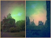 außerirdische Landschafts collage in den Schatten von Rosa und Grün