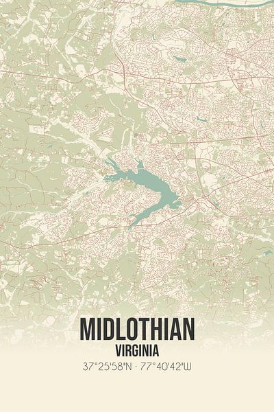 Vintage map of Midlothian (Virginia), USA. by Prints of Place