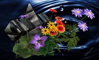 3d-Illustration, Sillleben Blumen am See .