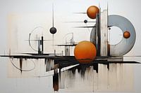 Abstraktes Ölgemälde in Schwarz, Grau und Gelb