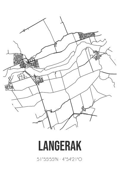Langerak (South Holland) | Carte | Noir et Blanc par Affiches de lieux