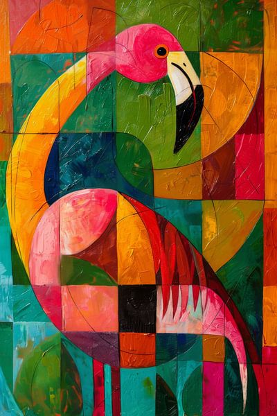 Flamant rose géométrique par Poster Art Shop