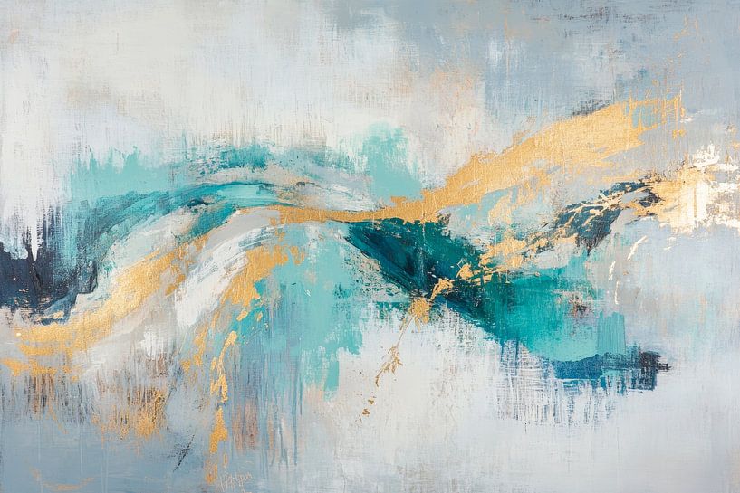 Abstracte compositie in blauw en goud van Poster Art Shop