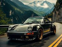 Black Porsche in mountain landscape_9