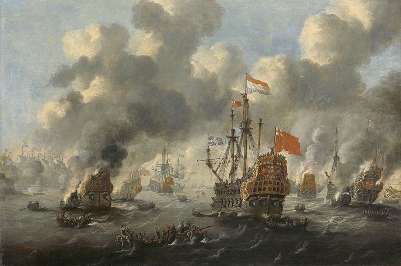 VOC Zeeslag schilderij: Het verbranden van de Engelse vloot voor Chatham,  20 juni 1667, Peter van de | OhMyPrints