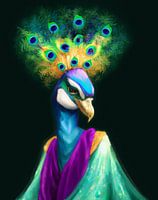 Buntes Pfauenporträt - digitale Kunst