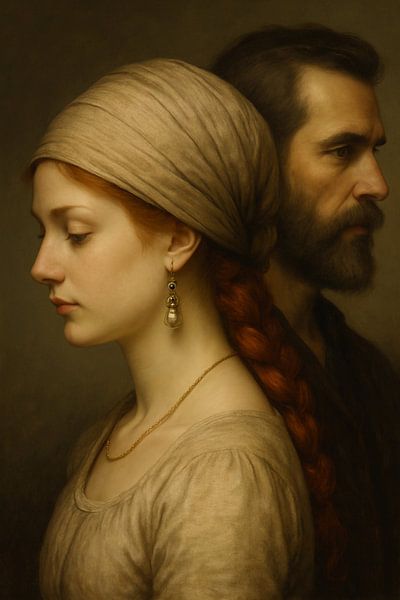 Silent portrait in harmony - woman and man in profile by Kleurenrijk