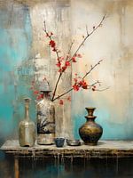 Blütenzweig und Vasen – Mystisches Wabi-Sabi-Stillleben
