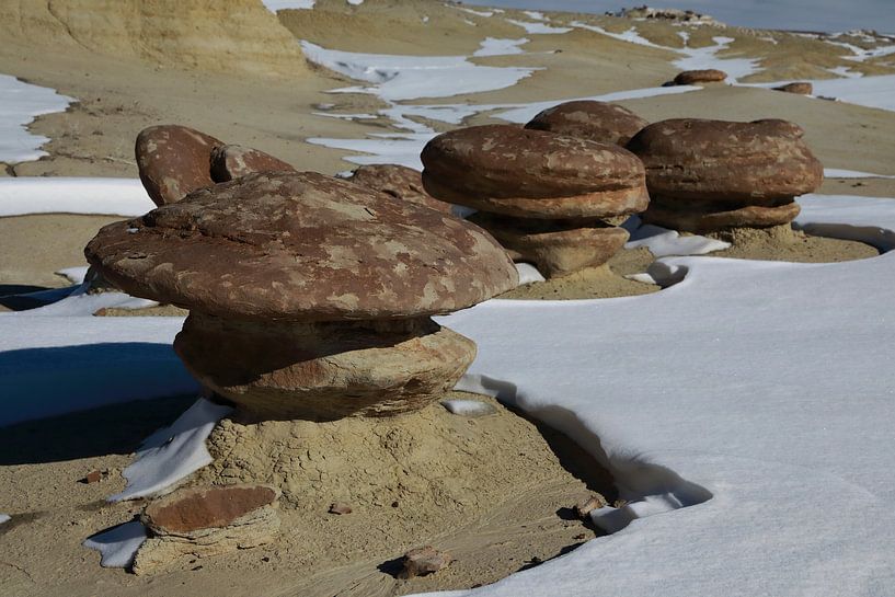 Zone d'étude sauvage d'Ah-Shi-Sle-Pah en hiver avec de drôles de figures en pierre, Nouveau-Mexique, par Frank Fichtmüller