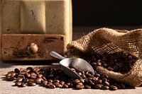 Coffee beans in a jute bag