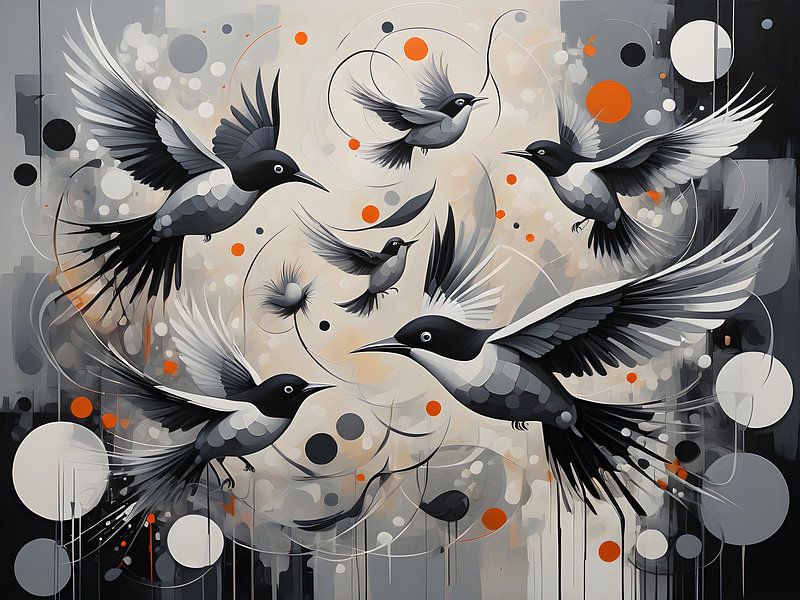 Danse visuelle d'oiseaux et de formes abstraites par Bart Veeken