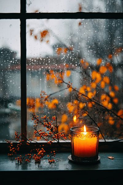 Candle by a Rainy Window by Matthias Hauser