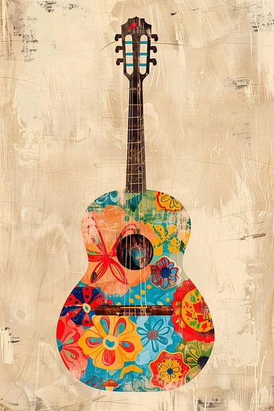 Bunte Gitarre mit Blumen von Imperial Art House
