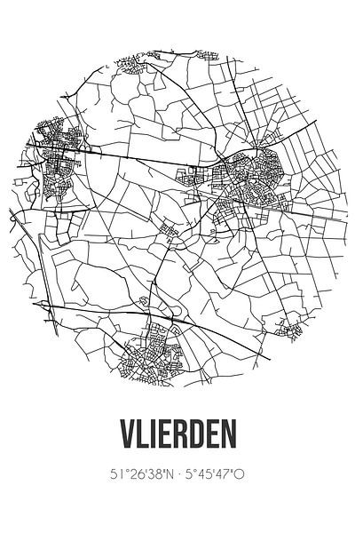 Vlierden (Nordbrabant) | Karte | Schwarz und Weiß von Ortsdrucke