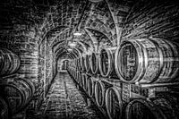 Weinkeller in Schwarz-Weiß