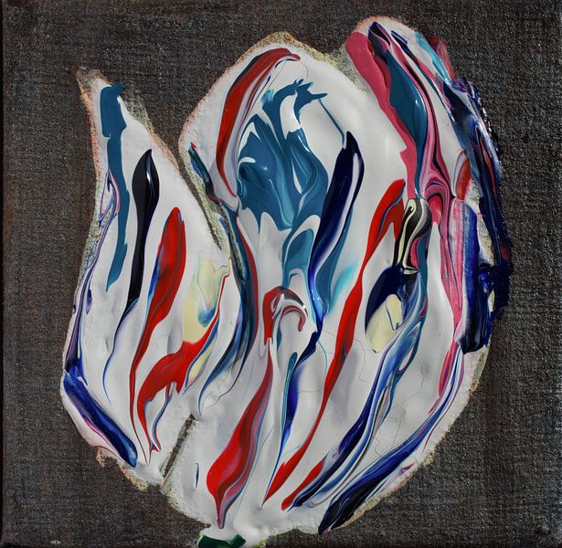 Tulipe rouge-blanc-bleu acrylique photo 3D par Angelique van 't Riet
