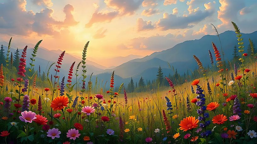 Wildblumen im Sonnenlicht von Jean Pierre