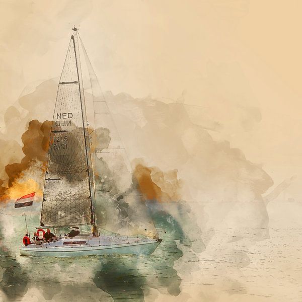 Sailing boat passing the coast of Vlissingen (Netherlands) by Art by Jeronimo