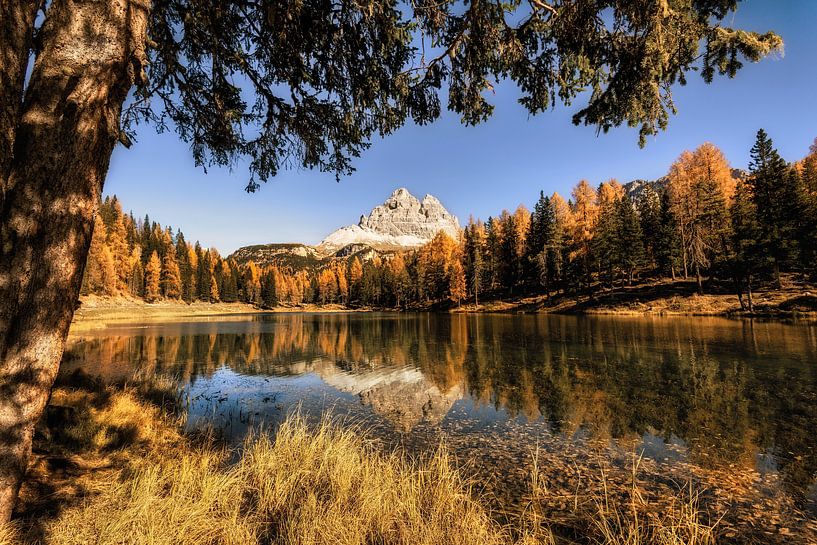 Sunny autumn day at the lake in the Dolomites. by Voss photography