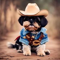 Cute dog in a cowboy costume