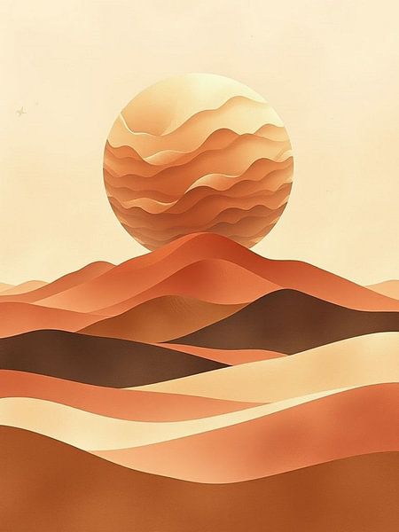 Abstrakter Wüsten-Sonnenuntergang Landschaftsdruck | Erdige Terrakotta-Töne von Artistic