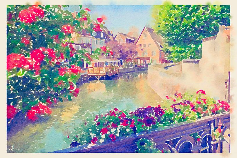 Colmar, ville d'été près de Strasbourg, style aquarelle, France par Ariadna de Raadt-Goldberg