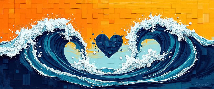 Collision abstraite des ondes - naissance du cœur bleu par AidasignArt
