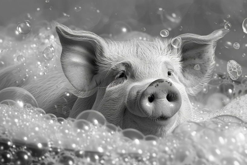 Schweinchen-Spa: Ein amüsantes Bad im Badezimmer - Einzigartiges WC-Kunstwerk von Poster Art Shop