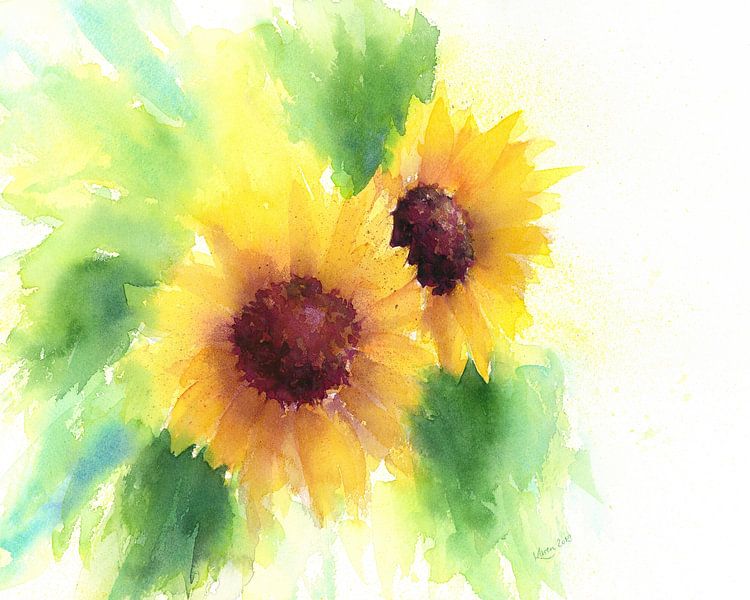 Two Sunflowers Watercolour by Karen Kaspar