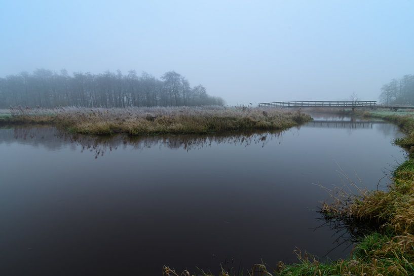 Bridge over the Drentsche Aa in the mist by Andrea de Vries