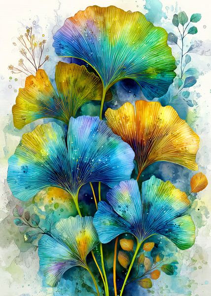 Malerische Blumen Immergrün Ginkgo Biloba 10 von JBJart Justyna Jaszke