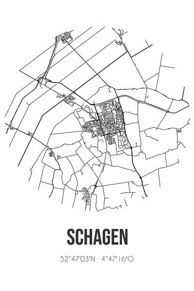 Schagen (Noord-Holland) | Carte | Noir et blanc par Affiches de lieux