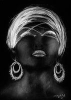 Portrait d'une femme africaine en noir et blanc.
