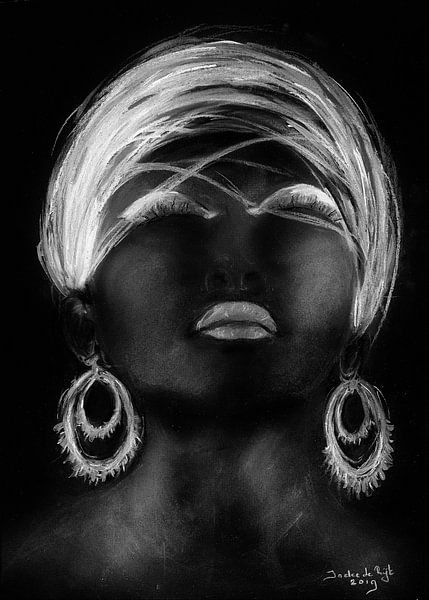 Portrait of an African woman in black and white. by Ineke de Rijk