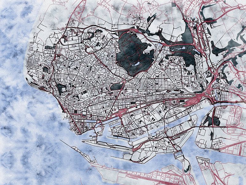 Carte de Le Havre avec le style 'White Winter' par Maporia