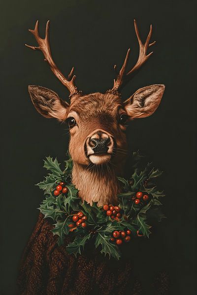 Cerf avec couronne de Noël par But First Framing