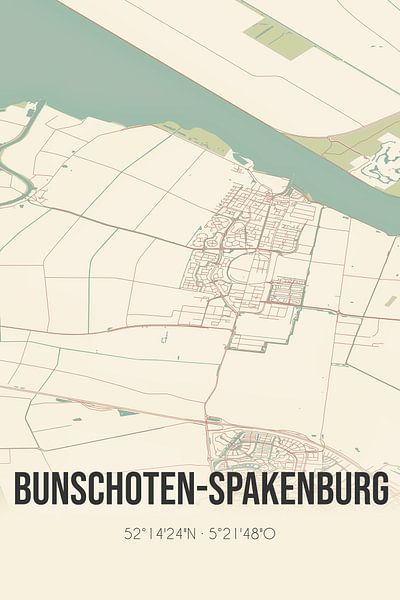 Vieille carte de Bunschoten-Spakenburg (Utrecht) par Affiches de lieux