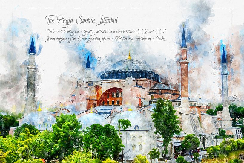 Sainte-Sophie, aquarelle, Istanbul par Theodor Decker