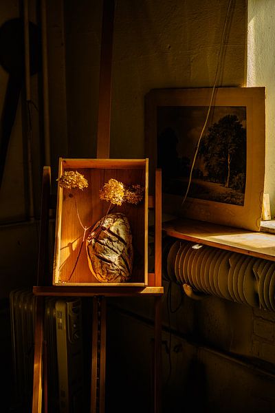 Studio Still Life in Golden Light – Dried Flowers &amp; Artisan Loaf | Rustic Wall Art by Brave Toaster Photography