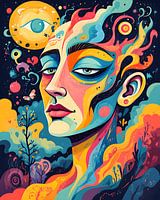 Psychedelisches Portrait Poster – Farbenfrohe Kunst voller Energie