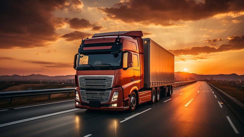 Truck at Sunset Logistics Import Export Freight Truck Background by Animaflora PicsStock
