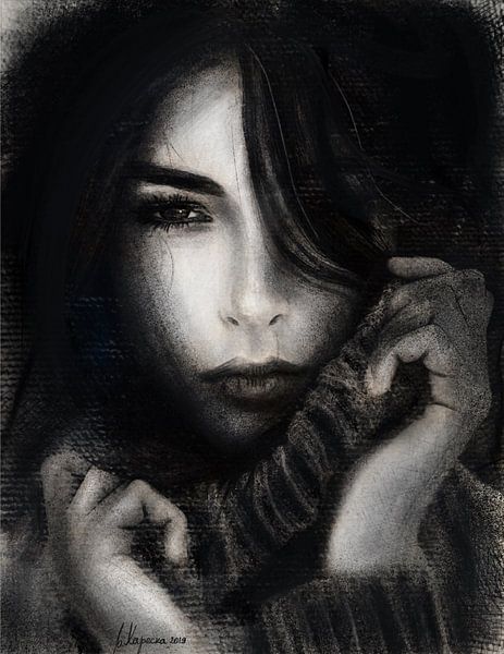A girl (pencil &amp; charcoal on paper) by Ljupka Kareska