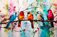 Art joyeux des oiseaux et des fleurs