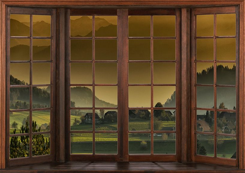 Blick aus einem Holzfenster von Bert Hooijer