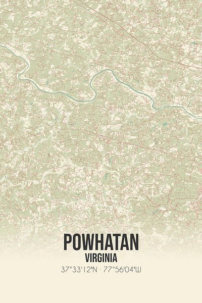 Alte Karte von Powhatan (Virginia), USA. von Ortsdrucke