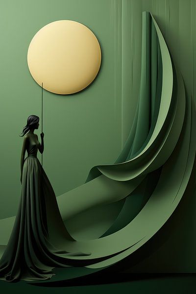 Abstracte Olijf Groene Dans van Digitale Schilderijen