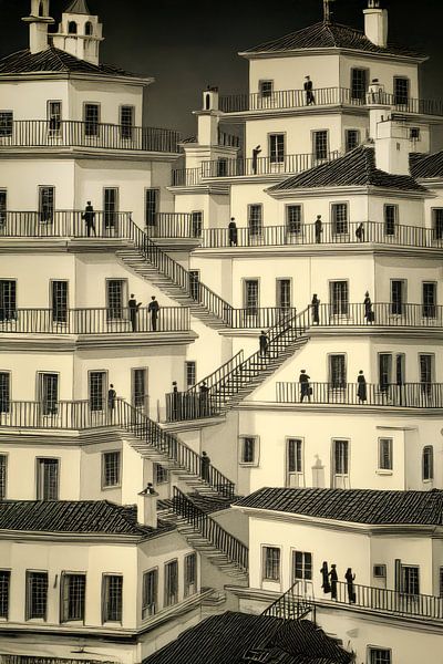 grafische Darstellung von Häusern und Treppen von Egon Zitter