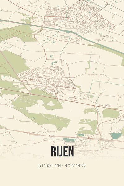 Alte Landkarte von Rijen (Nordbrabant) von Ortsdrucke