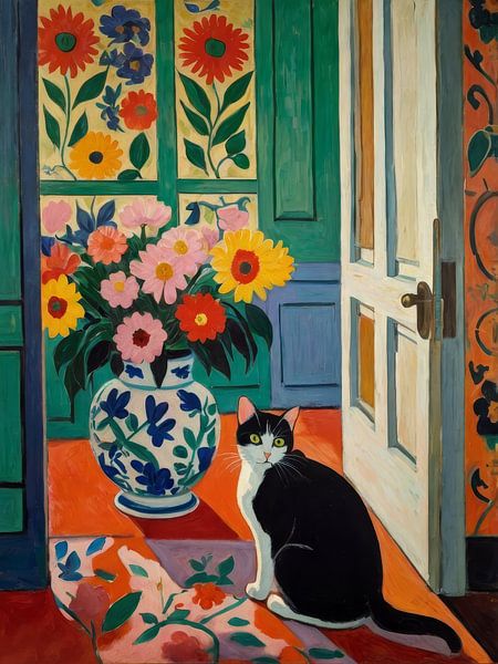 Cat With Candle Style Henri Matisse by TOAN TRAN
