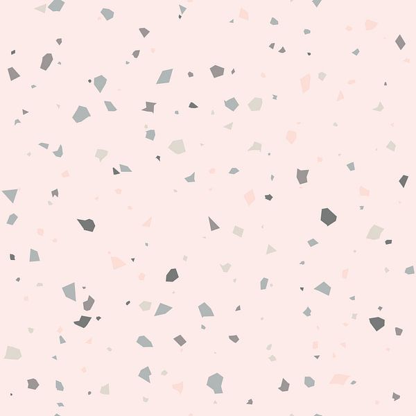 Abstract Terrazzo behang in pastel roze en grijs. van Dina Dankers